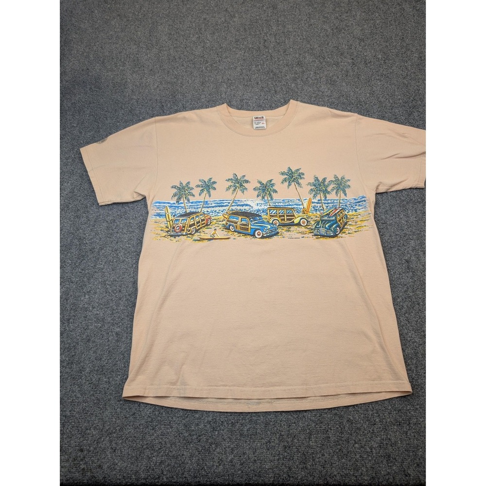 Anvil Island Heritage Shirt Mens XL Beige Surf Woody Cars Beach Graphic‎ Tee